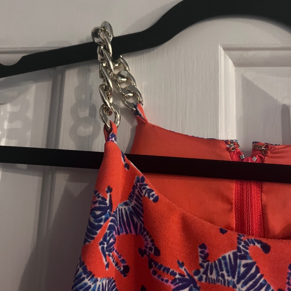 Lilly Pulitzer Pearl Romper Heebee Zeebees gold chain straps coral blue 16 - Picture 5 of 7